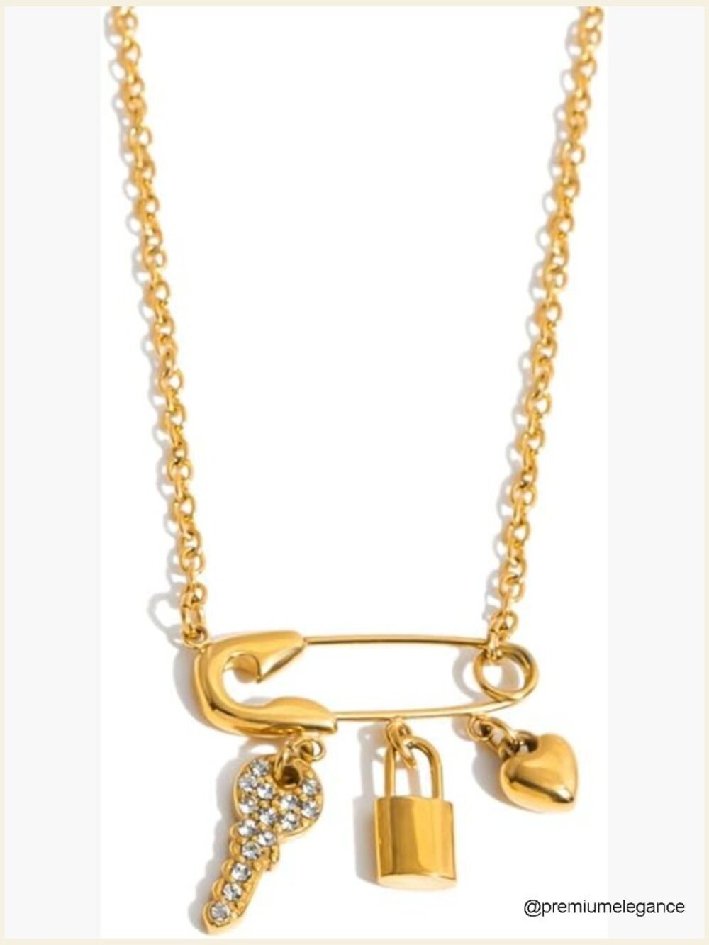 Gold Paperclip Multi-Charm Necklace 18K Plated Stainless Steel